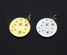 Load image into Gallery viewer, North Star on Disc Round Coin Pendant,North Star Cubic Zirconia Pendant, Silver/Gold Plated,16x19mm,Sku#F1267