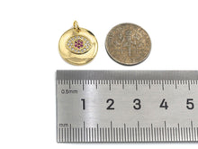 Load image into Gallery viewer, CZ Micro Pave Colorful Evil Eye On Round Coin Charms, 18k Dainty Gold Charms Pendant, Evil Eye Necklace Charms, 15x15mm, Sku#F1304
