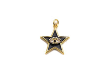 Load image into Gallery viewer, Enamel Five Star with Evil eye charm, Black White Enamel Pendant, Enamel eye charm, Star eye jewelery, 20x24mm,sku#FH13