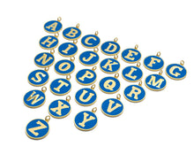 Load image into Gallery viewer, New Trendy Blue Gold Enamel Initials Letter Charm/Pendant, Enamel Initial Alphabet Letters, Custom Naming Pendants, 25x28mm,sku#ML35