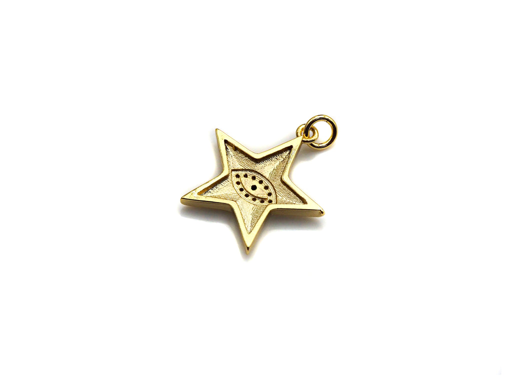 Enamel Five Star with Evil eye charm, Black White Enamel Pendant, Enamel eye charm, Star eye jewelery, 20x24mm,sku#FH13