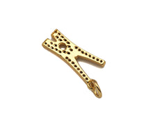 Load image into Gallery viewer, CZ Micro Pave Clothespin Shape Pendant,Cubic Zirconia Clamp Charm, Necklace Bracelet Charm Pendant, Fun Jewelry, 9x19mm, Sku#F1389
