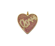 Load image into Gallery viewer, Fuchsia CZ Micro Pave Love On Heart Shape Pendant,Cubic Zirconia Gold Charm, Necklace Bracelet Charm Pendant,25x26mm, Sku#F1373