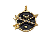 Load image into Gallery viewer, Black/White Enamel PAVE Arrows Cross On Round Coin Pendant, Enamel Round Pendant, Pave Enamel Jewelry Findings,25x21mm,sku#FH148