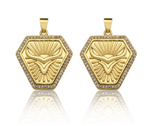 Load image into Gallery viewer, CZ Micro Pave OX Horn On Shield Shape Pendant/Charm,Cubic Zirconia Medallion Charm, Necklace Bracelet Charm Pendant,23x25mm, Sku#LK194