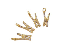 Load image into Gallery viewer, CZ Micro Pave Clothespin Shape Pendant,Cubic Zirconia Clamp Charm, Necklace Bracelet Charm Pendant, Fun Jewelry, 9x19mm, Sku#F1389