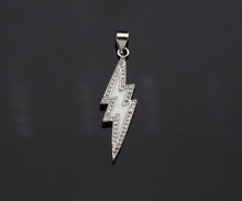 Load image into Gallery viewer, Enamel Colorful Lightning Shape Pendant Silver Finish, CZ Micro Pave Lightning Charm, Enamel pendant,Enamel Jewelry, 10x37mm, sku#LK138
