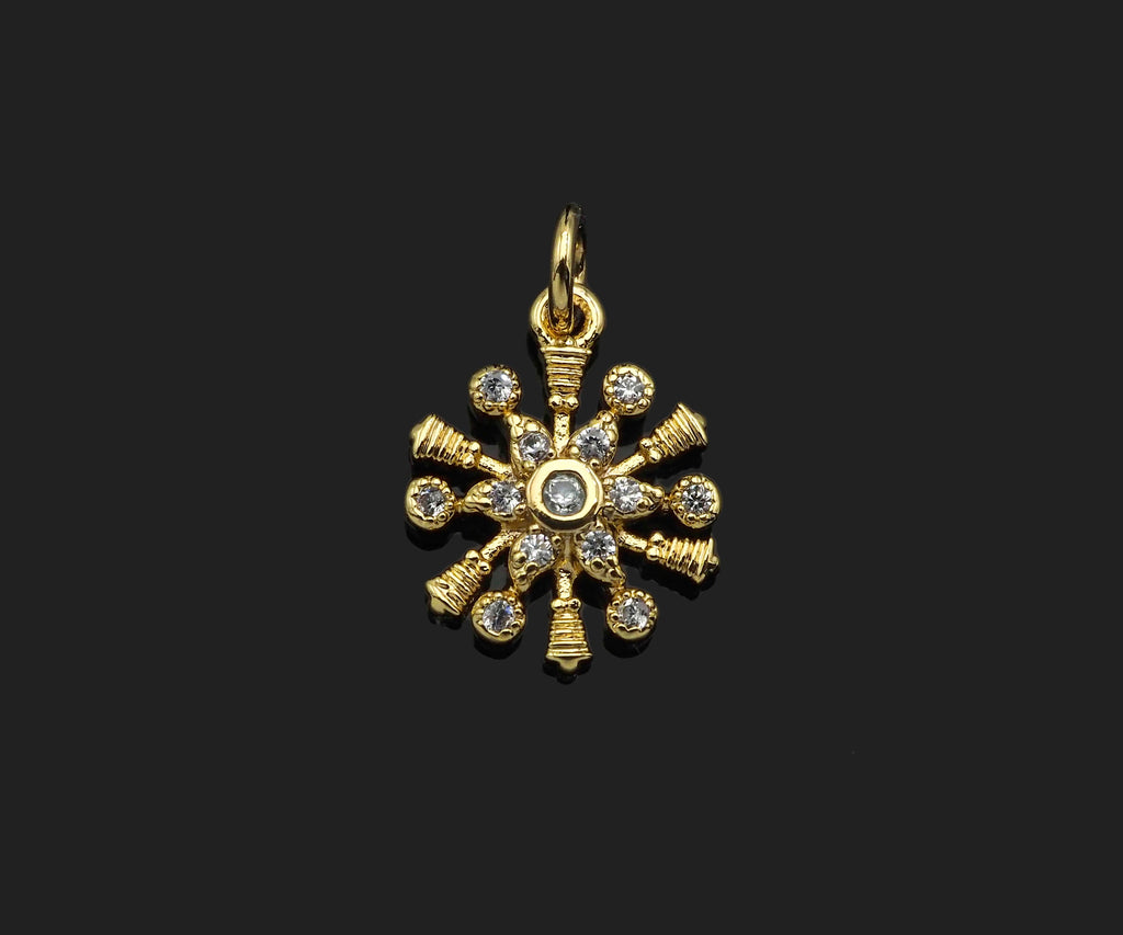 CZ Micro Pave Radiate Flower Shape Pendant,18K Dainty Gold Charm, Necklace Bracelet Charm Pendant,9x12mm,Sku#FH154