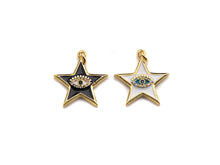Load image into Gallery viewer, Enamel Five Star with Evil eye charm, Black White Enamel Pendant, Enamel eye charm, Star eye jewelery, 20x24mm,sku#FH13