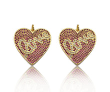 Load image into Gallery viewer, Fuchsia CZ Micro Pave Love On Heart Shape Pendant,Cubic Zirconia Gold Charm, Necklace Bracelet Charm Pendant,25x26mm, Sku#F1373