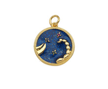 Load image into Gallery viewer, Gold Filled Cobalt Enamel Constellation Pattern On Round Coin Pendant,18K Gold Filled with Bling Effect Enamel Charm,19x17mm,Sku#F1402
