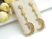 Load image into Gallery viewer, CZ Star Moon Dangle Earrings, Sku#J240