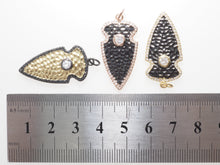 Load image into Gallery viewer, CZ Micro Pave Shield Symbol Pendant,Gold/Silver/Black/Rose Gold Plated,Cubic Zirconia Jewelry Findings,15x32mm,sku#F486