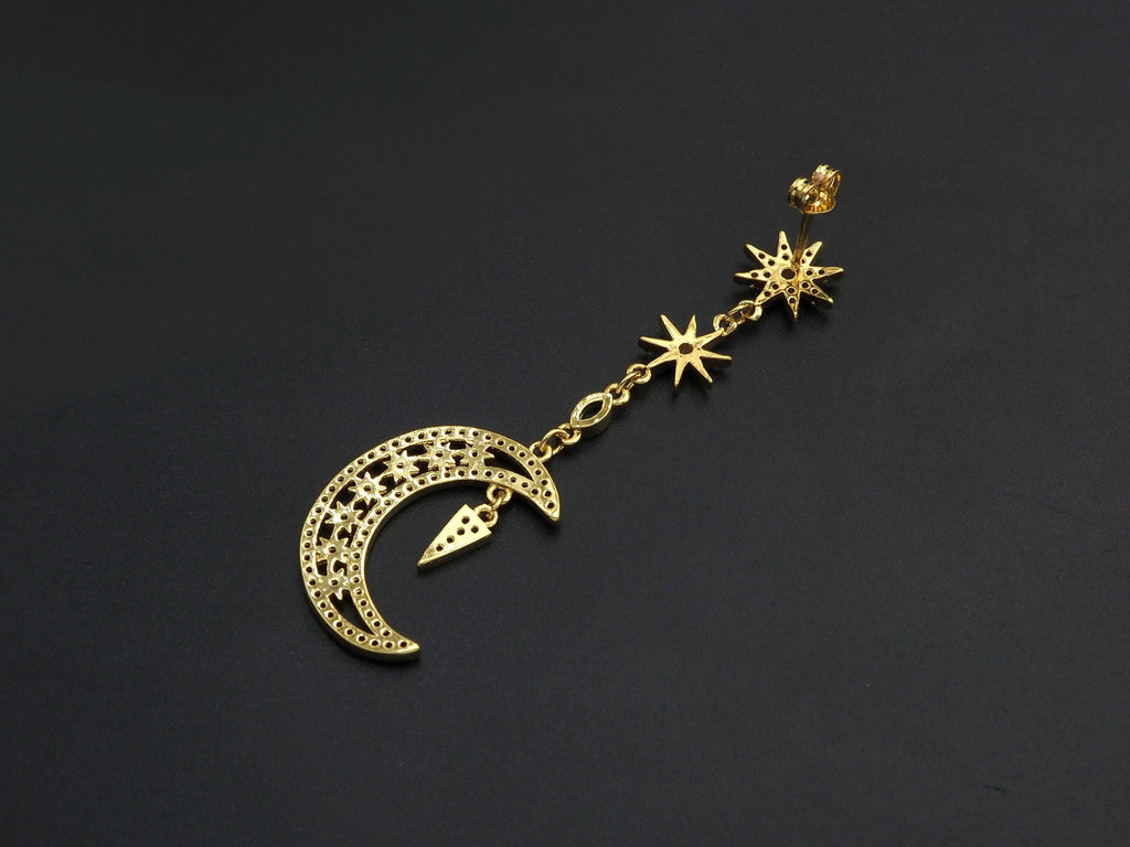 CZ Star Moon Dangle Earrings, Sku#J240