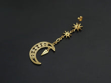 Load image into Gallery viewer, CZ Star Moon Dangle Earrings, Sku#J240