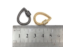 Load image into Gallery viewer, Clear CZ Micro pave Drop Shape Clasp, CZ Pave Clasp, Gold/Silver/Rose Gold/Gunmetal Carabiner Clasp, 18X24mm, sku#H185