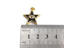 Load image into Gallery viewer, Enamel Five Star with Evil eye charm, Black White Enamel Pendant, Enamel eye charm, Star eye jewelery, 20x24mm,sku#FH13