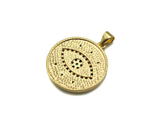 Load image into Gallery viewer, Gold Filled Colorful CZ Evil Eye On Enamel Round Coin Shape Pendant, 18K Gold Filled Micro CZ Pave Charm, 25x23mm,Sku#FH173