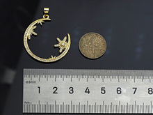 Load image into Gallery viewer, Clear CZ Micro Pave Flower Star On Cresent Moon Shape Pendant Charm, Cubic Zirconia Moon Charm,30x33mm,Sku#LK156