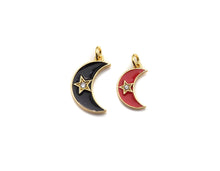 Load image into Gallery viewer, Enamel Moon Star charm, Black Red White Gold CZ Half Moon Pendant, Enamel Moon charm, 10x19mm/18x21mm, sku#FH14