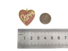 Load image into Gallery viewer, Fuchsia CZ Micro Pave Love On Heart Shape Pendant,Cubic Zirconia Gold Charm, Necklace Bracelet Charm Pendant,25x26mm, Sku#F1373
