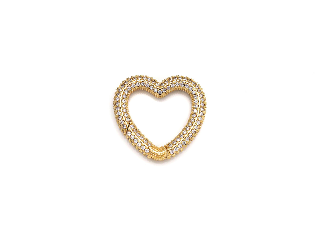 NEW STYLE!!! Fully CZ Micro Pave Heart Carabiner Clasp with Easy Open Spring, Heart Spring Snap Clasp, 26x28mm, sku#H259