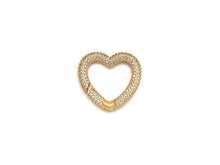 Load image into Gallery viewer, NEW STYLE!!! Fully CZ Micro Pave Heart Carabiner Clasp with Easy Open Spring, Heart Spring Snap Clasp, 26x28mm, sku#H259