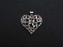 Load image into Gallery viewer, Bagette CZ Micro Pave Filigree Heart Pendant, Heart Shaped Pave Pendant, Gold/Rose Gold/Silver/Gunmetal plated, 28mm, Sku#FH44