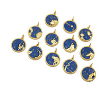 Load image into Gallery viewer, Gold Filled Cobalt Enamel Constellation Pattern On Round Coin Pendant,18K Gold Filled with Bling Effect Enamel Charm,19x17mm,Sku#F1402