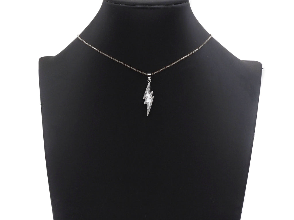 Enamel Colorful Lightning Shape Pendant Silver Finish, CZ Micro Pave Lightning Charm, Enamel pendant,Enamel Jewelry, 10x37mm, sku#LK138