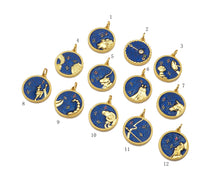 Load image into Gallery viewer, Gold Filled Cobalt Enamel Constellation Pattern On Round Coin Pendant,18K Gold Filled with Bling Effect Enamel Charm,19x17mm,Sku#F1402