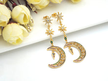 Load image into Gallery viewer, CZ Star Moon Dangle Earrings, Sku#J240