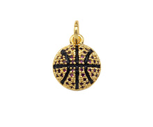 Load image into Gallery viewer, CZ Micro Pave Gold Silver Basketball Charm, Cubic Zirconia Pendant, Sport ball Charm, CZ Micro Pave Pendant,11x13mm, Sku#F1348