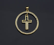 Load image into Gallery viewer, Clear CZ Micro Pave Cross Hanging in Round Ring Shape Pendant Charm, Cubic Zirconia Round Ring Cross Charm,27x30mm,sku#LK157