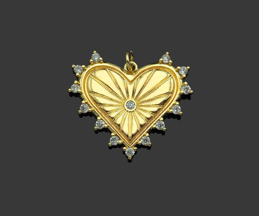 Gold Filled CZ Micro Pave Heart With Diamond around Pendant,sku#Z1362