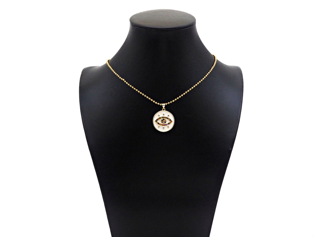 Gold Filled Colorful CZ Evil Eye On Enamel Round Coin Shape Pendant, 18K Gold Filled Micro CZ Pave Charm, 25x23mm,Sku#FH173