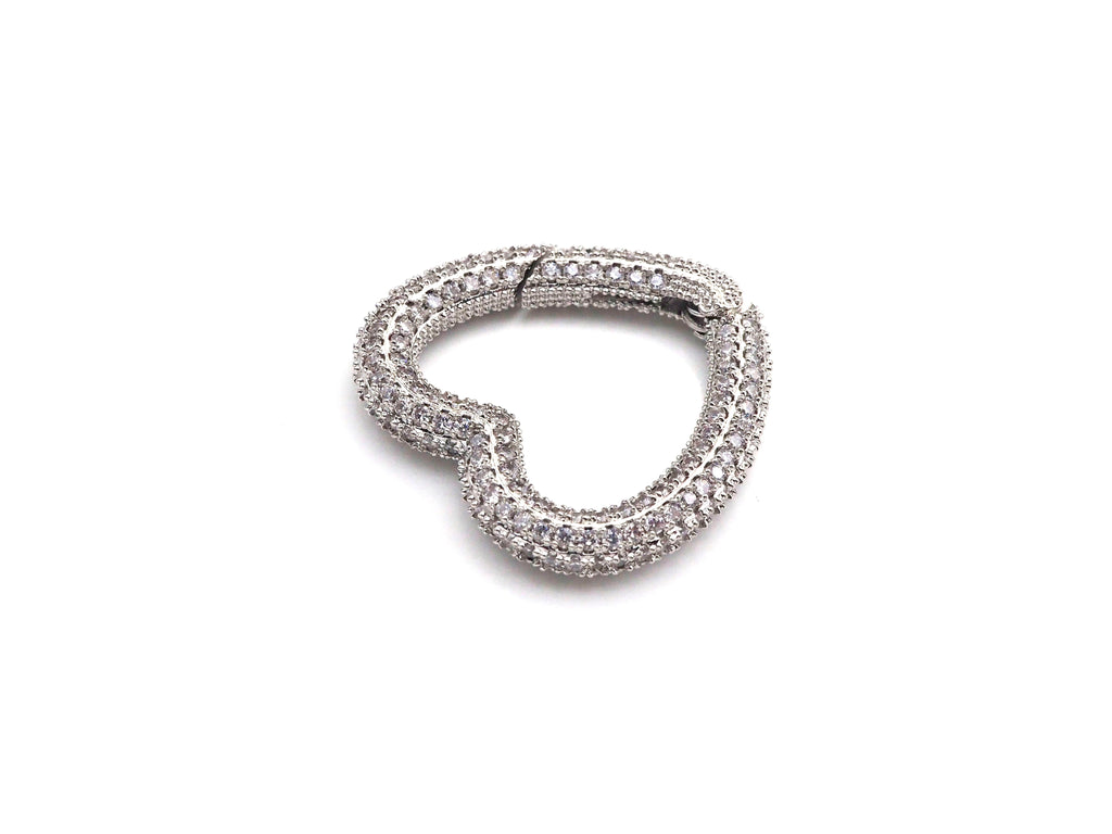 NEW STYLE!!! Fully CZ Micro Pave Heart Carabiner Clasp with Easy Open Spring, Heart Spring Snap Clasp, 26x28mm, sku#H259