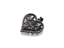 Load image into Gallery viewer, Bagette CZ Micro Pave Filigree Heart Pendant, Heart Shaped Pave Pendant, Gold/Rose Gold/Silver/Gunmetal plated, 28mm, Sku#FH44