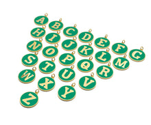 Load image into Gallery viewer, New Trendy Green Gold Enamel Initials Letter Charm/Pendant, Enamel Initial Alphabet Letters, Custom Naming Pendants, 25x28mm,sku#ML36