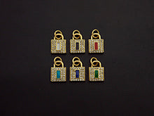 Load image into Gallery viewer, CZ Micro Pave Rectangle Colorful Enamel Lock Shape Pendant/Charm,Cubic Zirconia Paved Charm, 8x11mm, sku#F1141