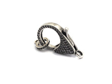 Load image into Gallery viewer, CZ Micro Pave Teardrop Lobster Claw Clasp, Cubic Zirconia Clasp, Antique Silver Plated Clasp, 18x26mm,sku#H173