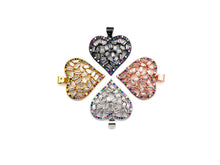 Load image into Gallery viewer, Bagette CZ Micro Pave Filigree Heart Pendant, Heart Shaped Pave Pendant, Gold/Rose Gold/Silver/Gunmetal plated, 28mm, Sku#FH44