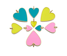 Load image into Gallery viewer, Yellow Pink Blue Enamel Heart Pendant with Gold Finish, Enamel Heart, Colorful Enamel Heart, 15/25/35mm, sku#ML26