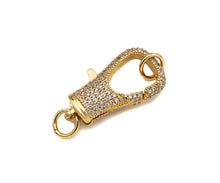 Load image into Gallery viewer, Full CZ Micro Pave Lobster Claw Clasp/Link Connector with Jump Ring, Pave Claw Clasp, Diamond Pave Clasp, 27x14mm,Sku#H307