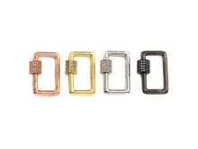 Load image into Gallery viewer, Clear CZ Micro pave Rectangle Shape Clasp, CZ Pave Clasp, Gold/Silver/Rose Gold/Gunmetal Carabiner Clasp, 13x21mm, sku#H186