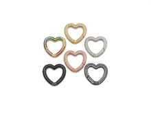 Load image into Gallery viewer, NEW STYLE!!! Fully CZ Micro Pave Heart Carabiner Clasp with Easy Open Spring, Heart Spring Snap Clasp, 26x28mm, sku#H259