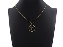 Load image into Gallery viewer, Clear CZ Micro Pave Cross Hanging in Round Ring Shape Pendant Charm, Cubic Zirconia Round Ring Cross Charm,27x30mm,sku#LK157