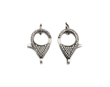 Load image into Gallery viewer, CZ Micro Pave Teardrop Lobster Claw Clasp, Cubic Zirconia Clasp, Antique Silver Plated Clasp, 18x26mm,sku#H173