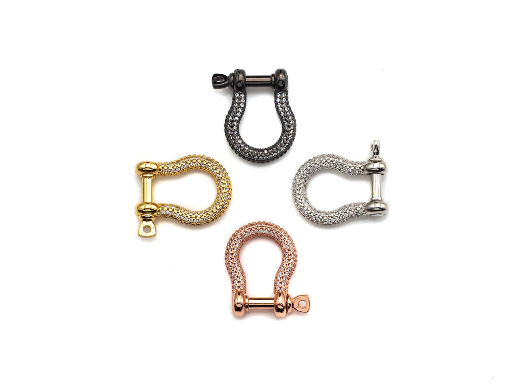 CZ Micro pave U Shape Lock Clasp, CZ Pave Buckle Lock Clasp, Silver/Black/Rose Gold/Gold Carabiner Clasp, 18x22mm, sku#H219