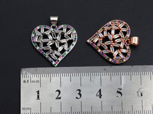Load image into Gallery viewer, Bagette CZ Micro Pave Filigree Heart Pendant, Heart Shaped Pave Pendant, Gold/Rose Gold/Silver/Gunmetal plated, 28mm, Sku#FH44